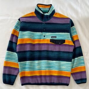 Patagonia Women's Synchilla Snap-T Pullover Size L Painted Fitz Stripe Navy Blue